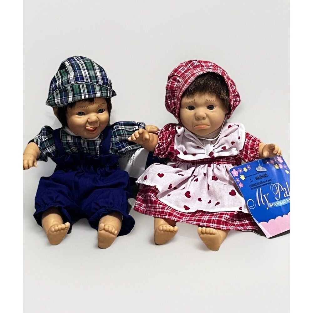 VINTAGE SET OF 2  8" MY PAL PALM BEAN BAG KIDS DOLLS Boy & Girl Expression Doll